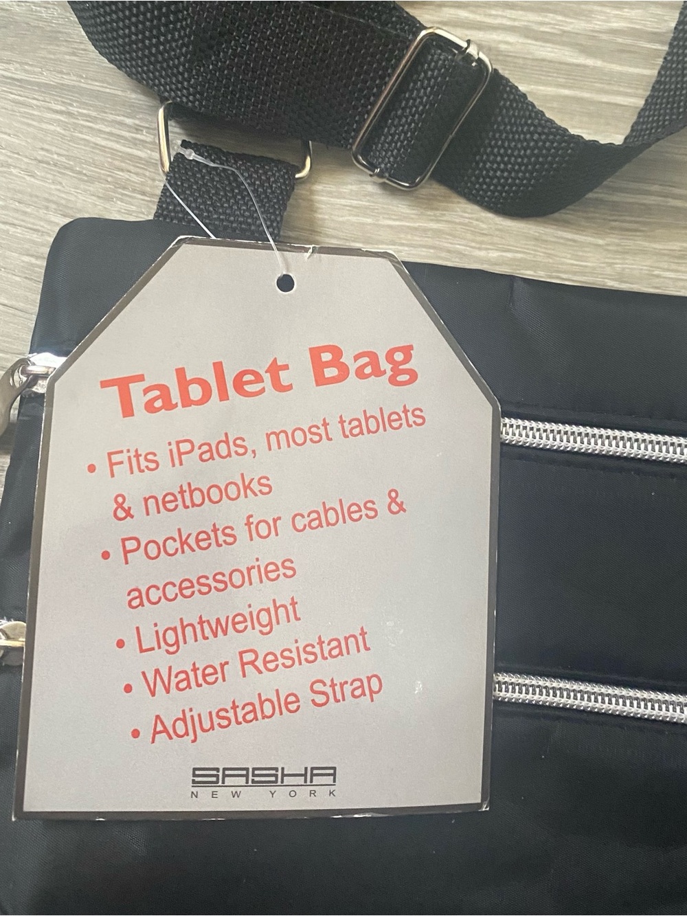 Black Crossbody Tablet Bag with 4 Zippers - Picture 5 of 5